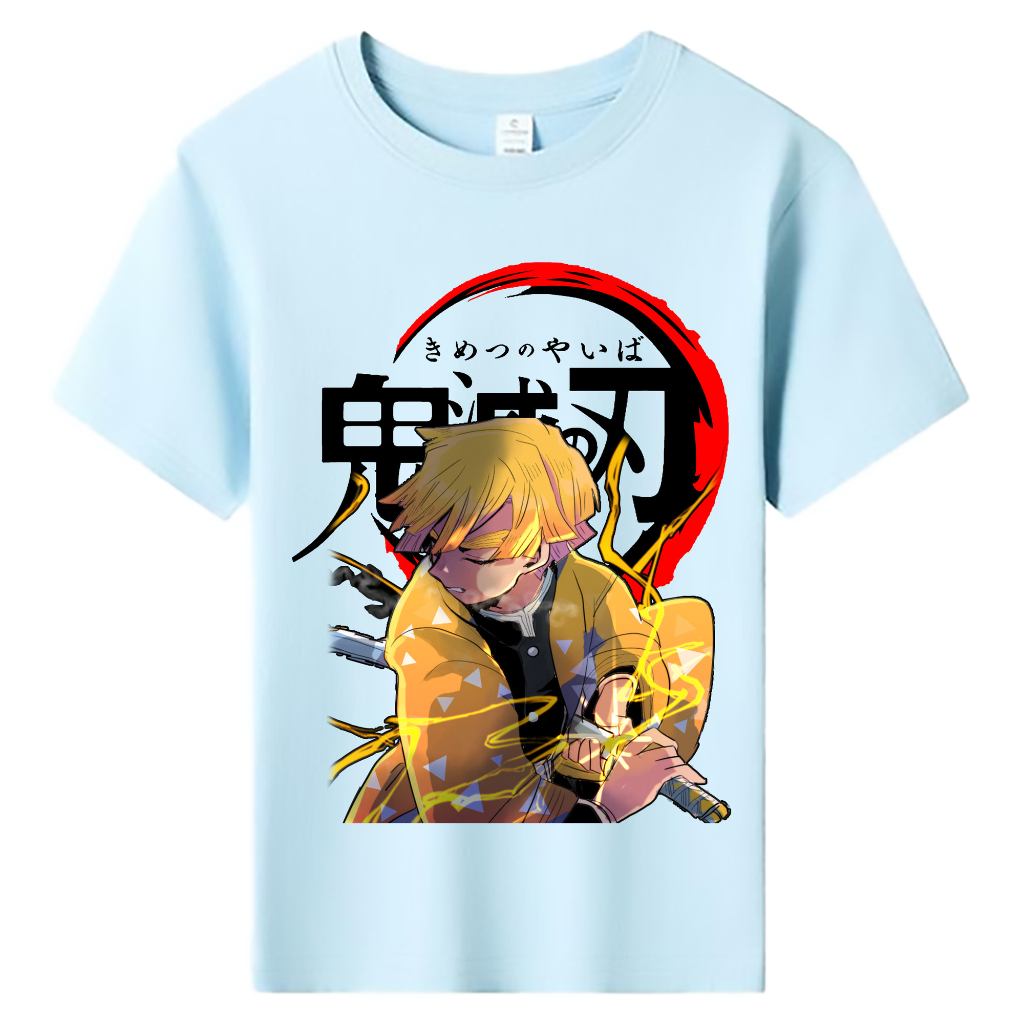 （画像用） 鬼滅の刃（きめつのやいば）我妻 善逸／あがつま ぜんいつ Agatsuma Zenitsu 綿100％キッズTシャツ（フロントプリント）